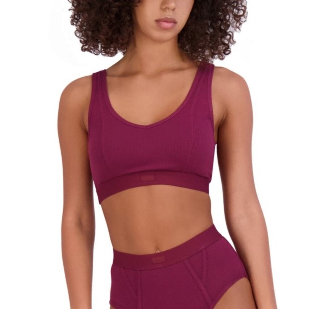 Steve Madden Ribbed Stretch Bralette Lounge PJ SM02151 Zinfandel Size Small